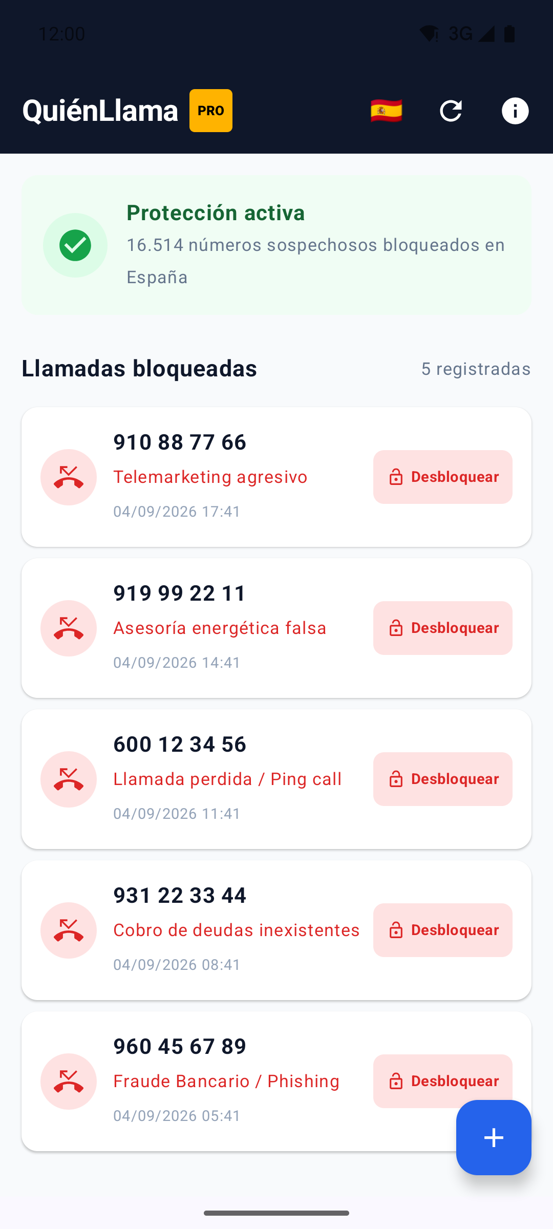 Captura App Quién Llama Chile Bloqueo de Pitanzas
