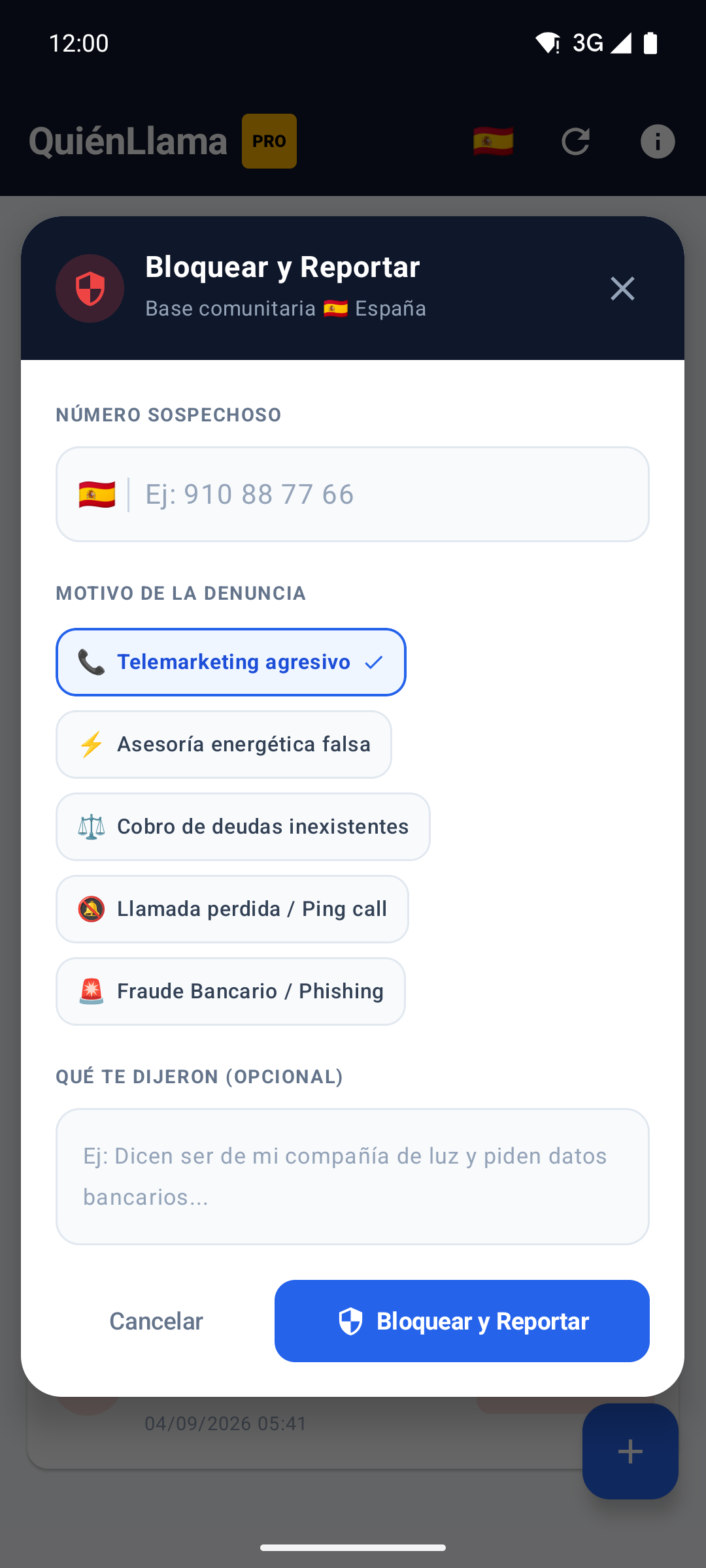 Reportar un número sospechoso